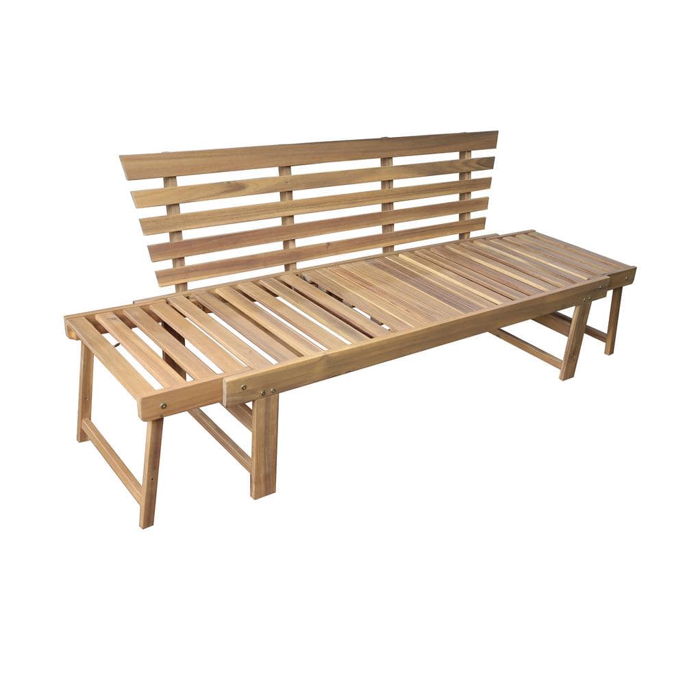 Outdoor Acacia Wood 3-Person Patio Bench with Fold Down Table
