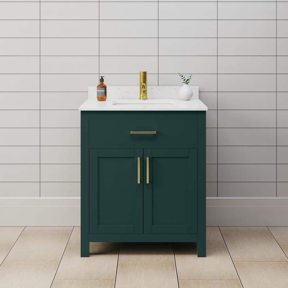 Beckett 30 in. W x 22 in. D x 35 in. H Single Sink Bathroom Vanity in Green with Carrara Cultured Marble Top price history on PriceWatchPro