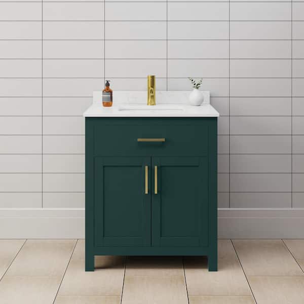 Beckett 30 in. W x 22 in. D x 35 in. H Single Sink Bathroom Vanity in Green with Carrara Cultured Marble Top