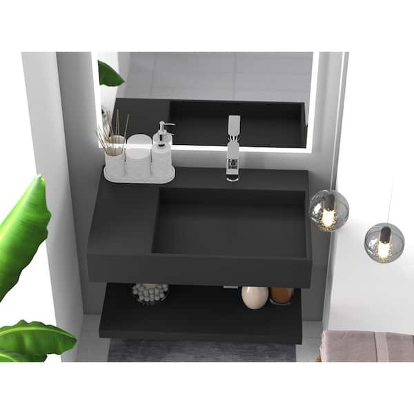 Juniper 30 in. Wall Mounted Solid Surface Right Side Basin Rectangle Non Vessel Bathroom Sink in Matte Black