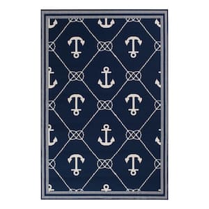 Anchor Blue/Ivory 7 ft. 10 in. x 9 ft. 10 in. Nautical Polypropylene Indoor/Outdoor Area Rug