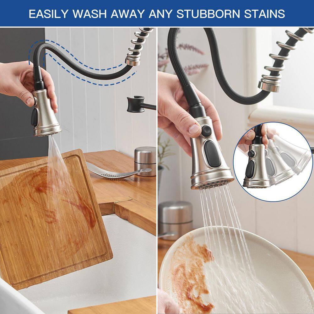 Brushed Nickel and Black Pull-Down Kitchen Faucet with Deck Plate