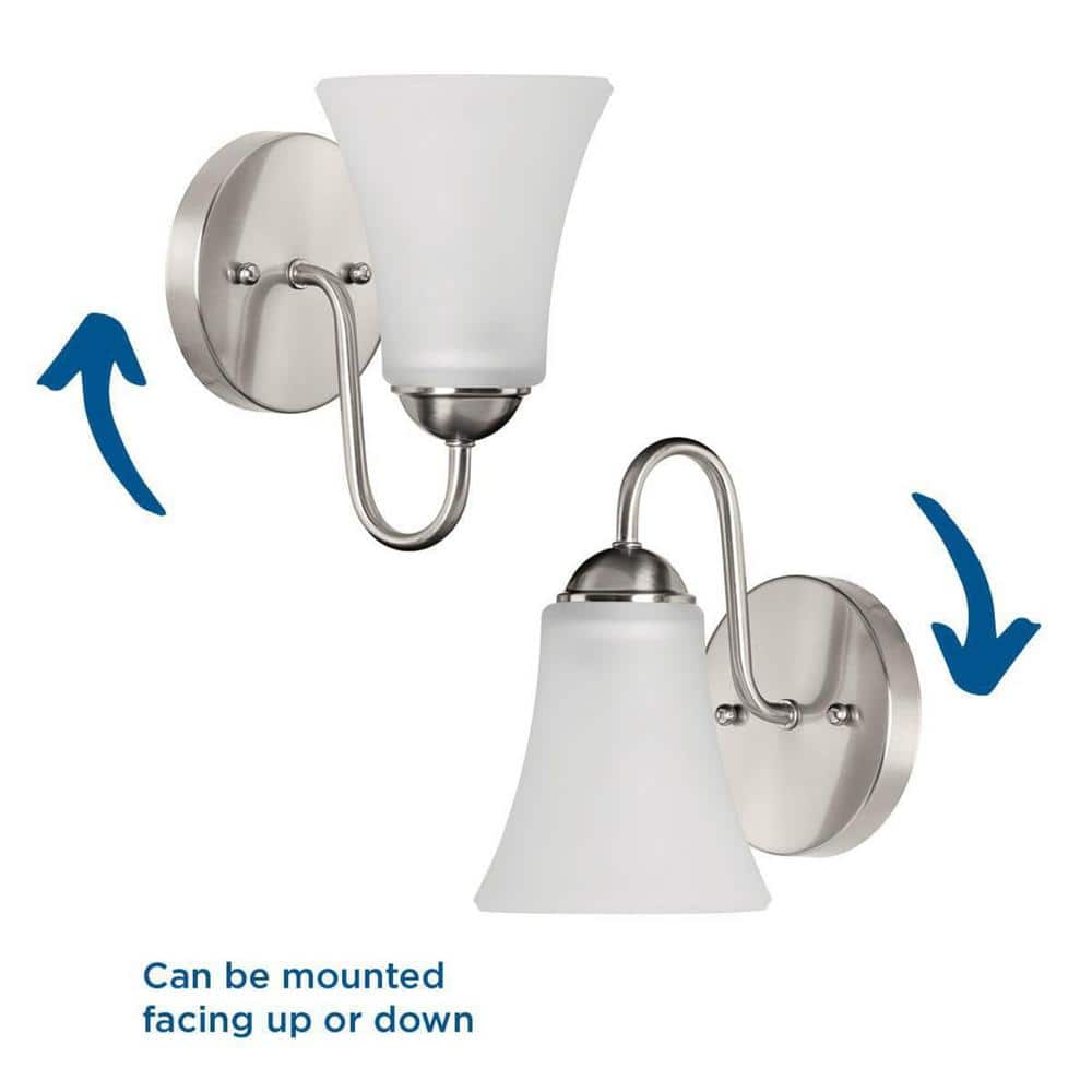 Brushed Nickel 8" Bath Wall Light with Etched Glass Shade
