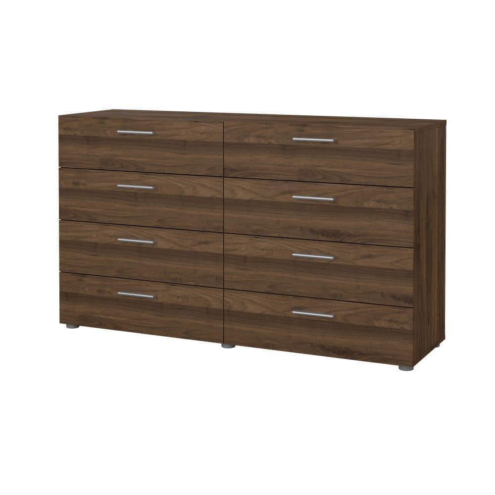 Walnut 8 Drawer Double Dresser with Metal Handles