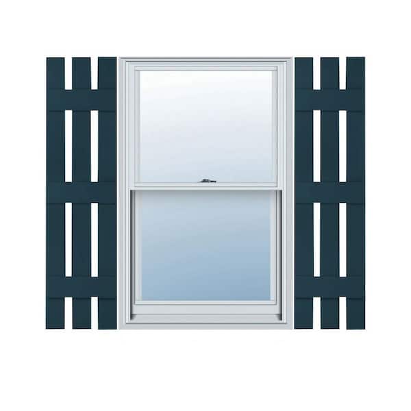 Ekena Millwork 12 in. x 59 in. Lifetime Vinyl Standard Three Board Spaced Board and Batten Shutters Pair Midnight Blue