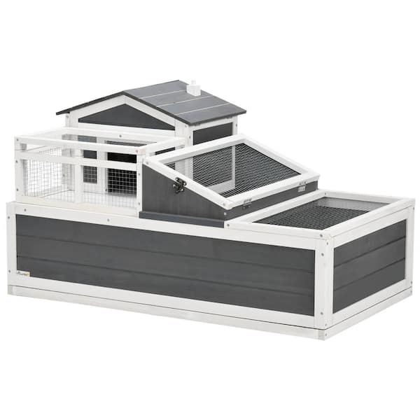 PawHut Wooden Tortoise House with Balcony, 2 Tiers Large Tortoise Habitat Indoor, Outdoor Reptile Cage