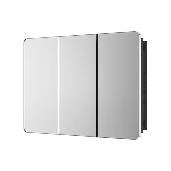 48 in. W x 32 in. H Rectangular Chrome Stainless Steels  Framed Recessed/Surface Mount Medicine Cabinet with Mirror