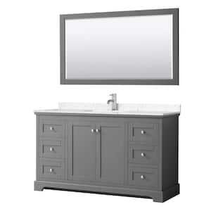 Avery 60 in. W x 22 in. D Single Vanity in Dark Gray w/ Cultured Marble Vanity Top in Light-Vein Carrara w/ Basin&Mirror