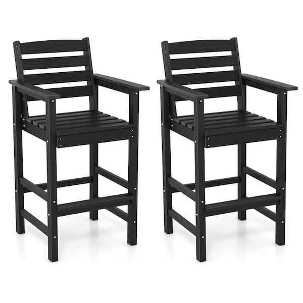 Black Patio HDpe Adirondack Bar Chairs with Wide Armrests Set of 2