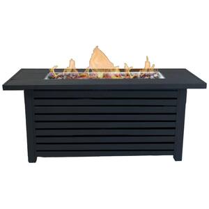 54 in. 50,000 BTU Rectangular Steel Gas Outdoor Patio Fire Pit Table in Black with Lid