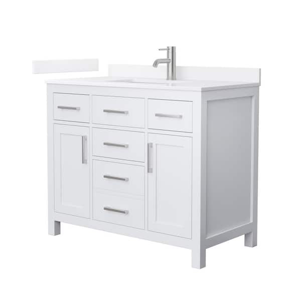 Wyndham Collection Beckett 42 in. Single Freestanding White Bath Vanity with White Quartz Top (Assembled)