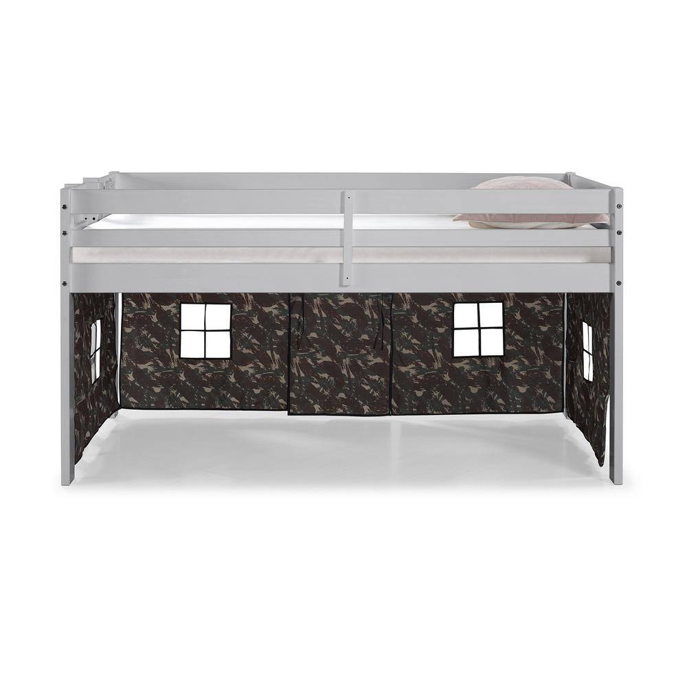 Dove Gray Twin Loft Bed with Green Camouflage Tent