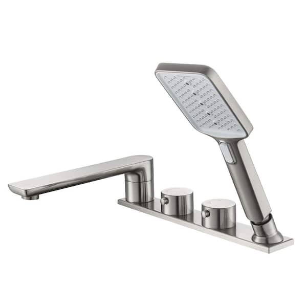 Widespread 2-Handle Deck Mount Roman Tub Faucet with Hand Shower in Brushed Nickel