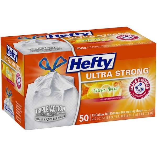 Hefty Citrus Twist Scent Ultra Strong Tall Kitchen Trash Bags 80 Count 13 Gallon Pack of 1