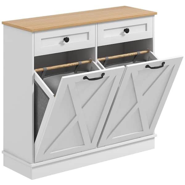White 35.4 in. x 39.4 in. 13 in. MDF Modern Farmhouse Rectangle Laundry Room Hamper with Tilt Out