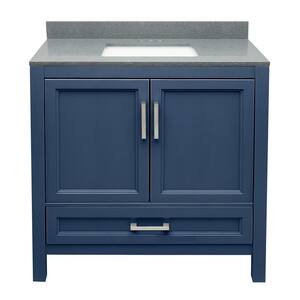 Nevado 37 in. W x 22 in. D x 36 in. H Bath Vanity in Navy Blue with Quartz Stone Galaxy Gray Top with White Basin