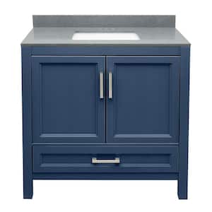 Nevado 37 in. W x 22 in. D x 36 in. H Bath Vanity in Navy Blue with Quartz Stone Galaxy Gray Top with White Basin