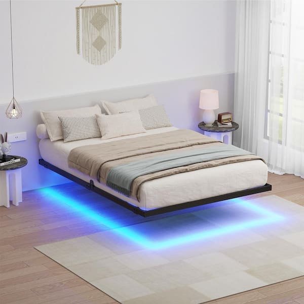 Lusimo 12in. Black LED Floating Bed Frame Full Platform Bed