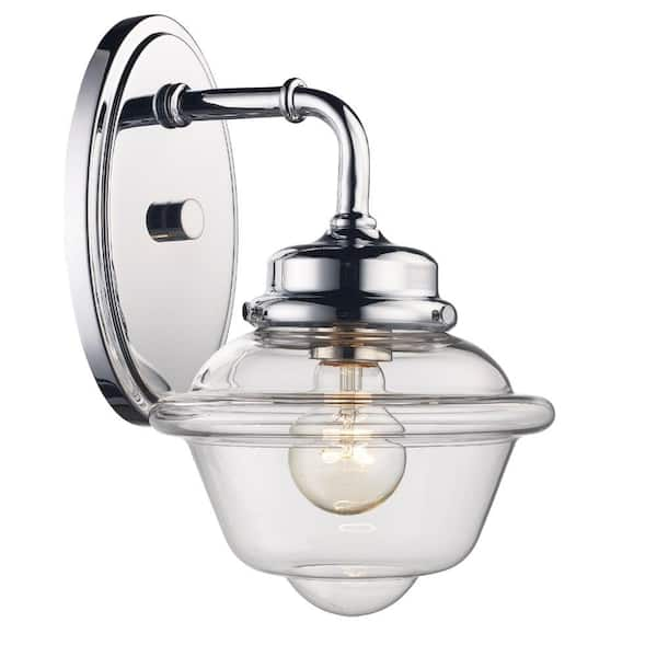 Bel Air Lighting Smith 1-Light Polished Chrome Wall Sconce Light Fixture with Clear Glass Shade