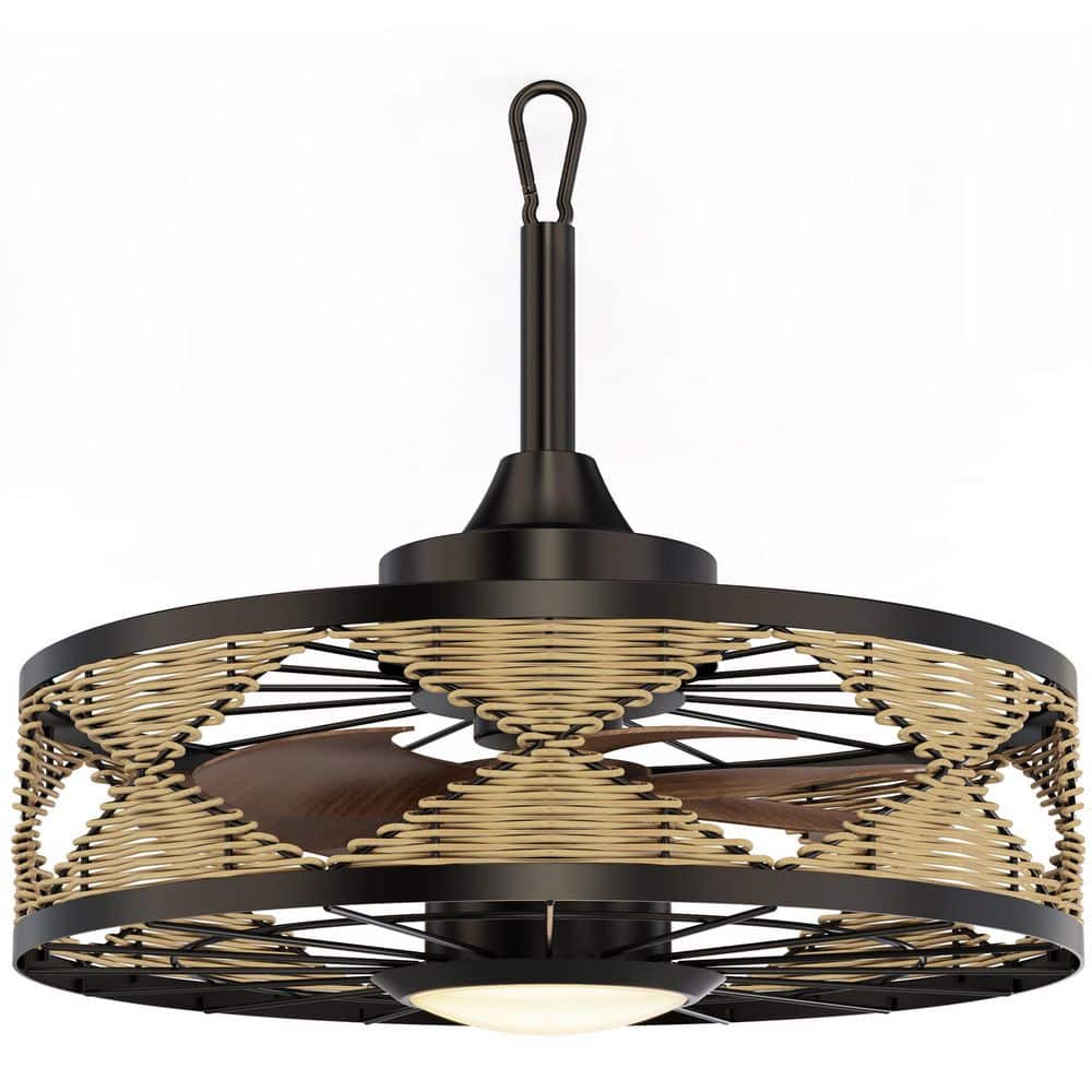 Fans With Roping Seasonize 20 in. Boho Rattan Black Plug-In Outdoor Ceiling Fan with ...