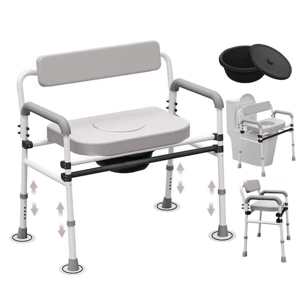 Wide Adjustable 4-in-1 Toilet Safety Frame Commode Chair with Padded Backrest, Drop Arm Support, Non-Slip Base, in Gray