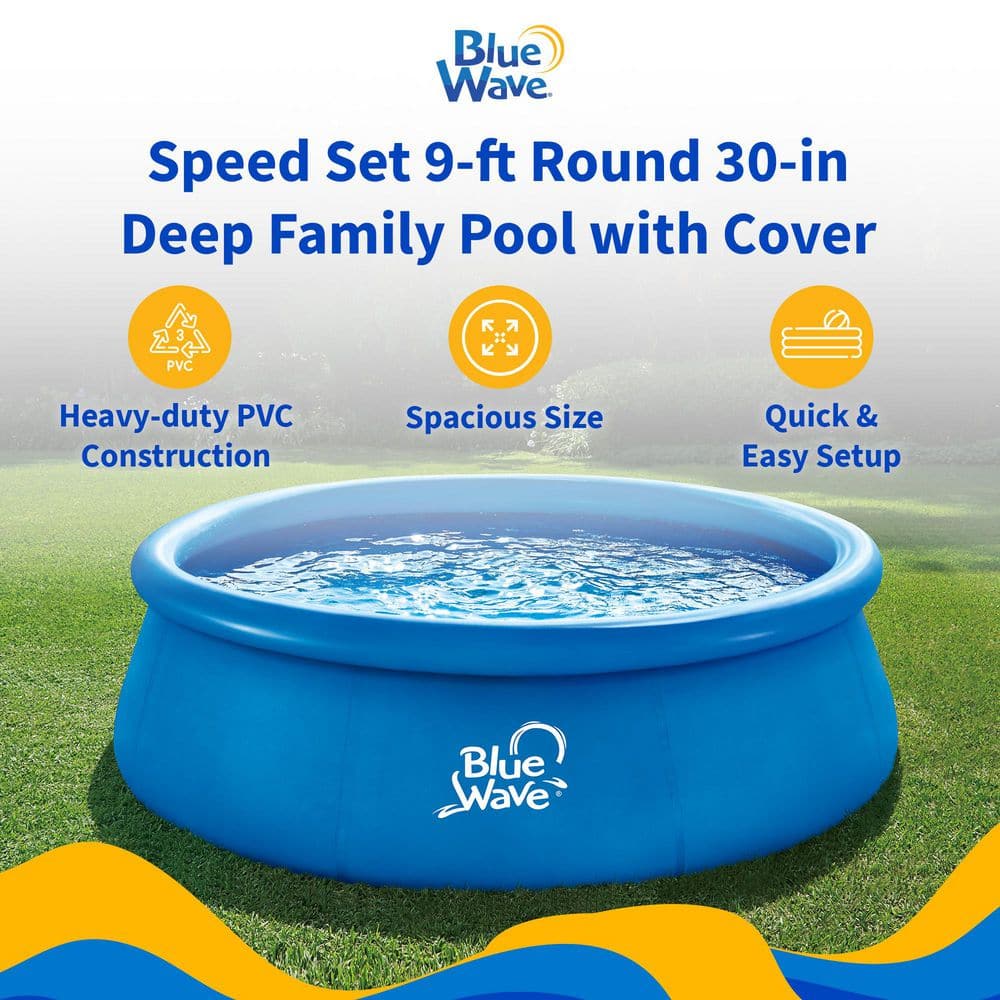 Blue Wave 9ft Round Inflatable Family Pool with Cover