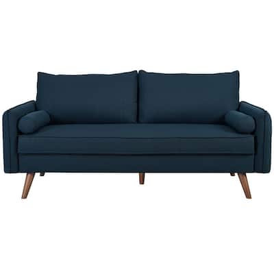 Revive 72 in. Azure Polyester 3-Seater Tuxedo Sofa with Round Arms