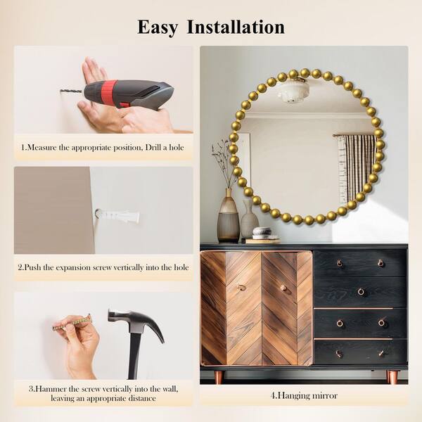 LuxHomez 36 in. W x 36 in. H Gold Round Metal Frame Classic