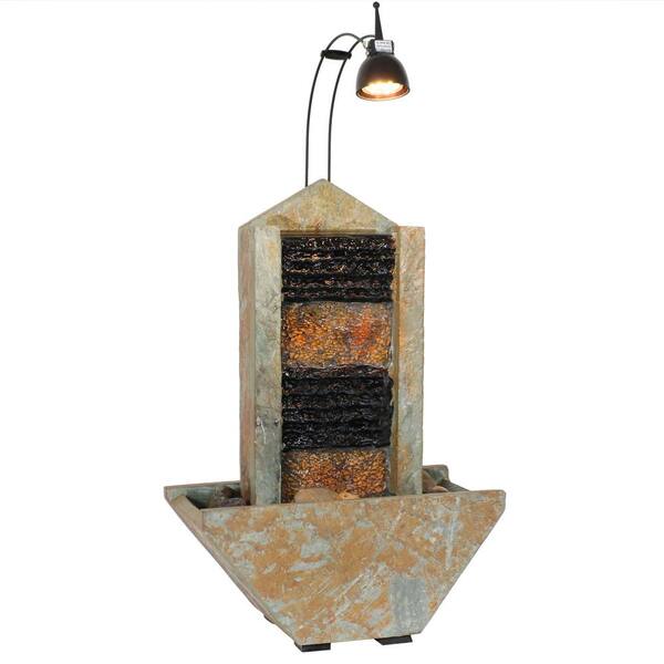 Sunnydaze Decor 16 in. Towering Tabletop Outdoor Cascade Water Fountain with Spotlight, Indoor Use, Slate