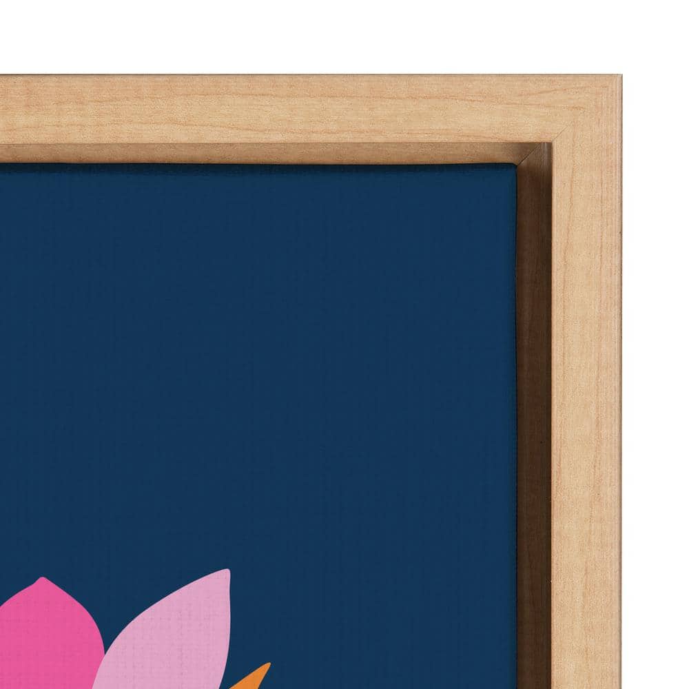 Mid-Century Modern Tropical Floral Canvas Art with Natural Frame
