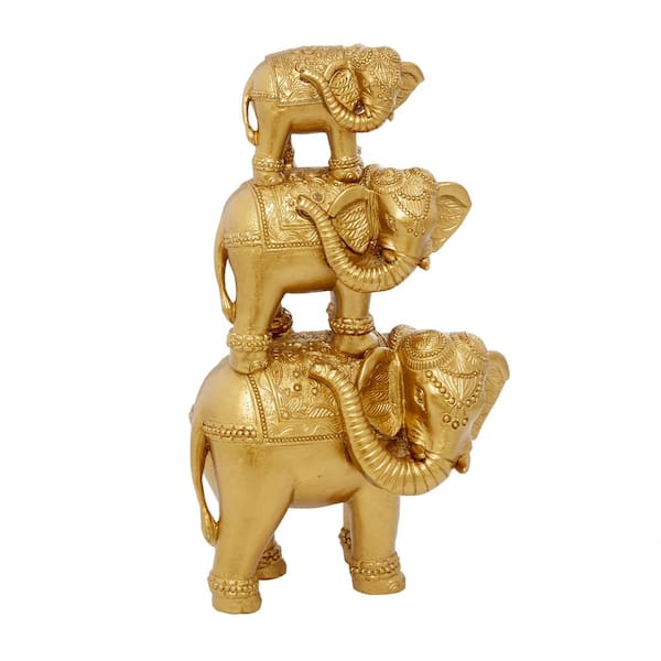 Litton Lane 6 in. x 18 in. Gold Polystone Stacked Elephant Sculpture