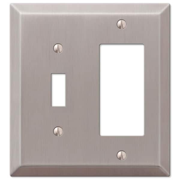 AMERELLE Metallic 2 Gang 1-Toggle and 1-Rocker Steel Wall Plate - Brushed Nickel