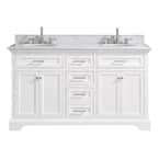 Windlowe 61 in. W x 22 in. D x 35 in. H Bath Vanity in White with Carrera Marble Vanity Top in White with White Sink