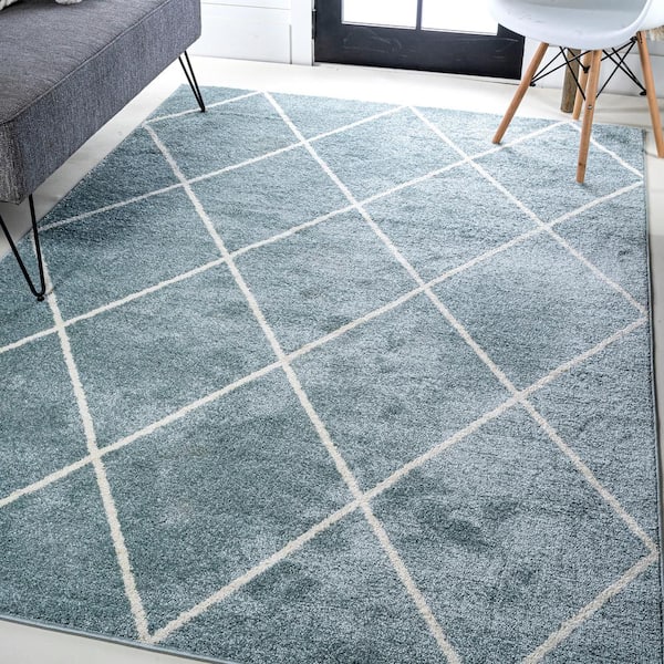 JONATHAN Y Cole Minimalist Diamond Trellis Light Blue/White 5 ft. x 8 ft. Area Rug