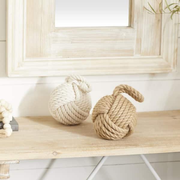 Litton Lane Oriana Multi-Colored 7 in. x  14 in. Jute Knot Sculpture with Hanging Loop (Set of 2)
