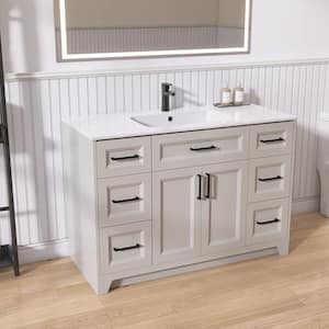 48 in. W x 22 in. D x 35 in. H Single Sink Freestanding Bathroom Vanity Cabinet Light Gray with Solid Surface White Top