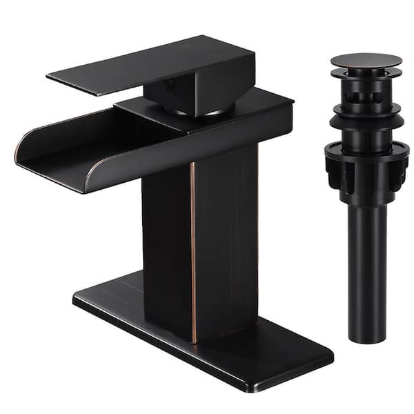 Waterfall Single Hole Single-Handle Low-Arc Bathroom Faucet in Oil Rubbed Bronze