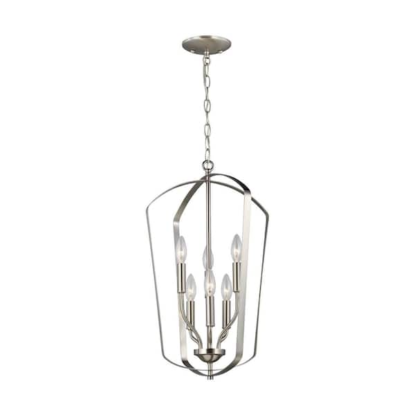 Generation Lighting Romee 6-Light Brushed Nickel Hall-Foyer Pendant with Dimmable Candelabra LED Bulb
