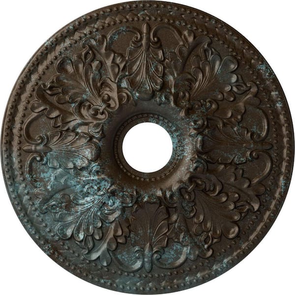 Ekena Millwork 2-1/8" x 23-7/8" x 23-7/8" Polyurethane Ashley Ceiling Medallion, Hand-Painted Bronze Blue Patina
