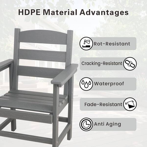 Gray Plastic Weather Resistant Outdoor Dining Chair, HDPE