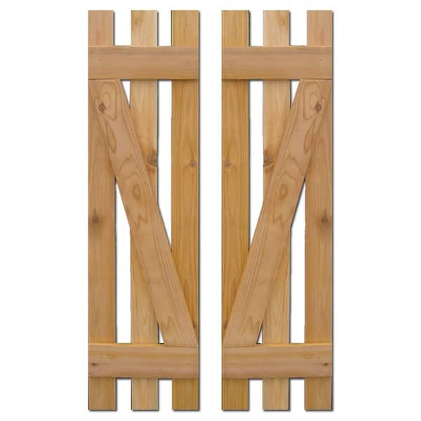 Design Craft MIllworks 12 in. x 55 in. Baton Spaced Z Board and Batten Shutters (Natural Cedar) Pair