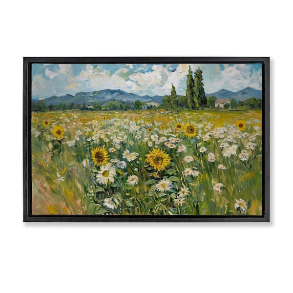 Stupell Industries Sunflower & Daisy Meadow by Arlington Prints Black Floater Frame Nature Graphic Art Print 21 in. x 31 in.