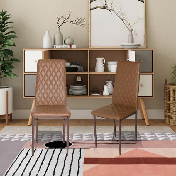 GOJANE Coffee Retro Style Pu Leather Dining Chair (Set of 4)
