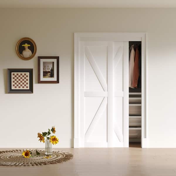 48 in. x 80 in. White MDF Double K Shape Sliding Door