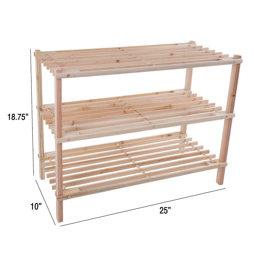 Light Oak 3-Tier Wooden Shoe Storage Rack