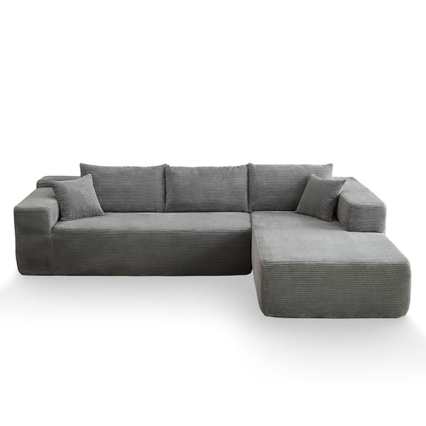 Allwex VIVI 104 in. Wide Arm 2-Piece Corduroy Fabric L-Shape Modular Sectional Sofa in Gray with Right Chaise