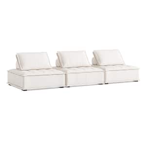 Arwen 126 in., 3-Piece Armless Modular Pillow-Back Lounge Rectangle Sofa, White Beige Linen Blend