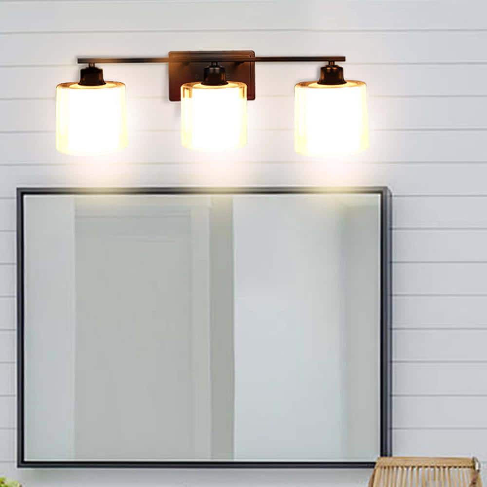 24.75" Oil-Rubbed Bronze Vanity Light with White Glass Shades