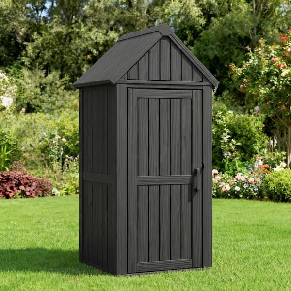 Black 2.2 ft. W x 1.9 ft. D Weatherproof Resin Outdoor Storage Shed Garden Tool Cabinet with Shelf and Hooks (4 sq. ft.)