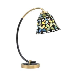 Delgado 18.25 in. Matte Black and New Age Brass Accent Desk Lamp with Crescent Art Glass Shade